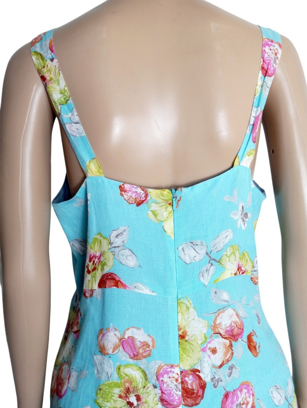 Vintage Jigsaw Aqua Floral  Sheath Dress 14 UK Size 10 US 100% Linen Summer - Picture 6 of 10